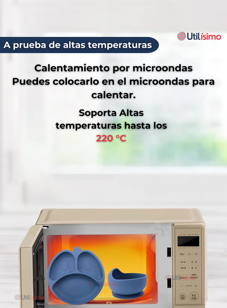 Set De Alimentación Bebé Silicona De Formas 6 Piezas Libre BPA Azul-3