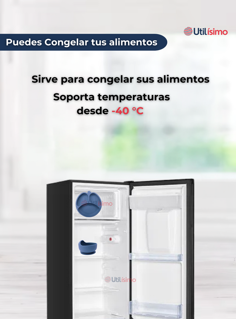 Set De Alimentación Bebé Silicona De Formas 6 Piezas Libre BPA Azul-4