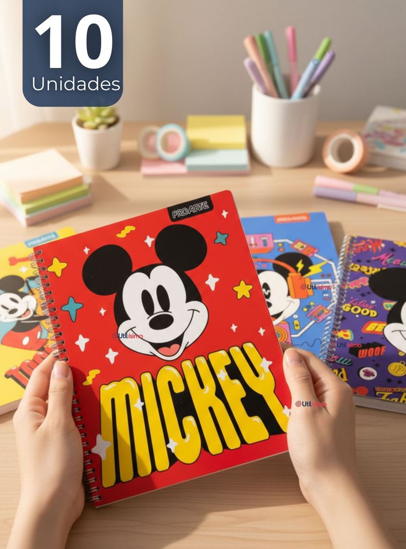 Pack 10 Cuadernos Universitarios Mickey Mouse Proarte de 7mm 100 Hojas Disenos Surtidos