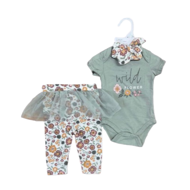 Set 3 Piezas Body Calzas Turbante Algodón Niñas Jump Kids-2