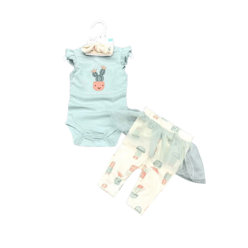 Set 3 Piezas Body Calzas Turbante Algodón Niñas Jump Kids-3