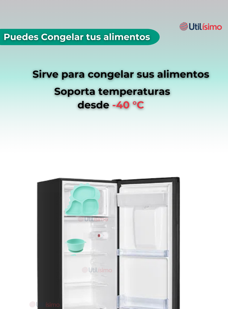 Set De Alimentación Bebé Silicona 5 Piezas Dinosaurio Libre BPA Turquesa-7