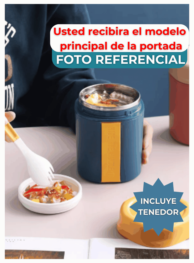 Termo Táper Térmico 500 Ml Estilo Vaso Con Tenedor Oficina Y Escolar Green-3