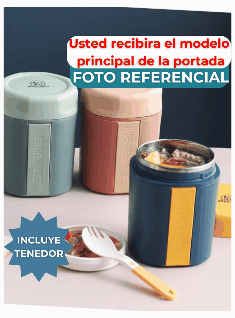 Termo Táper Térmico 500 Ml Estilo Vaso Con Tenedor Oficina Y Escolar Green-4
