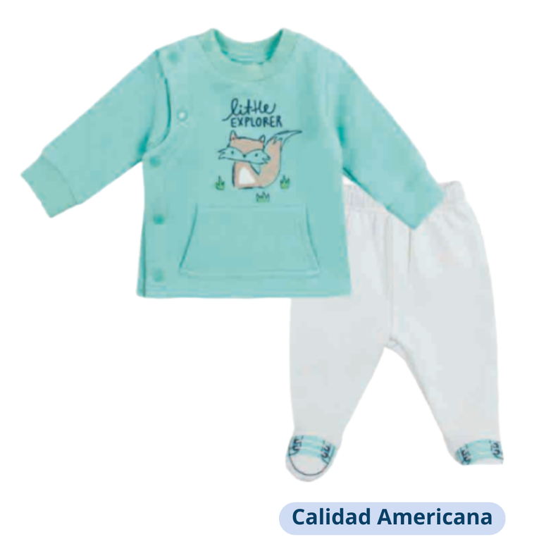 Set 2 Piezas Polerón Pantalón Niña Zorro Turquesa Tedmimak Algodón-0