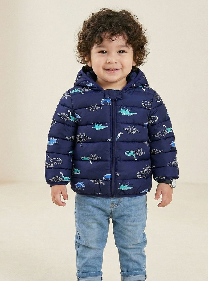Parka Con Capucha Térmica Poliester Bebé Niño Dinosaurio