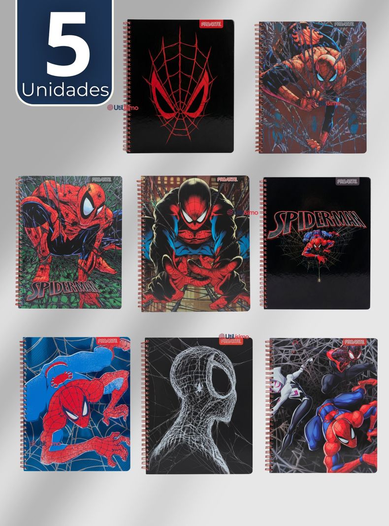 Pack 5 Cuadernos Universitarios SpiderMan de 100 Hojas Proarte Disenos Surtidos