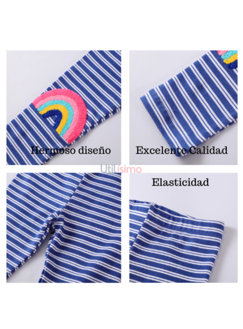 Calzas Niña Arco Iris Azul Rayas Jump Kids 100% Algodón-3