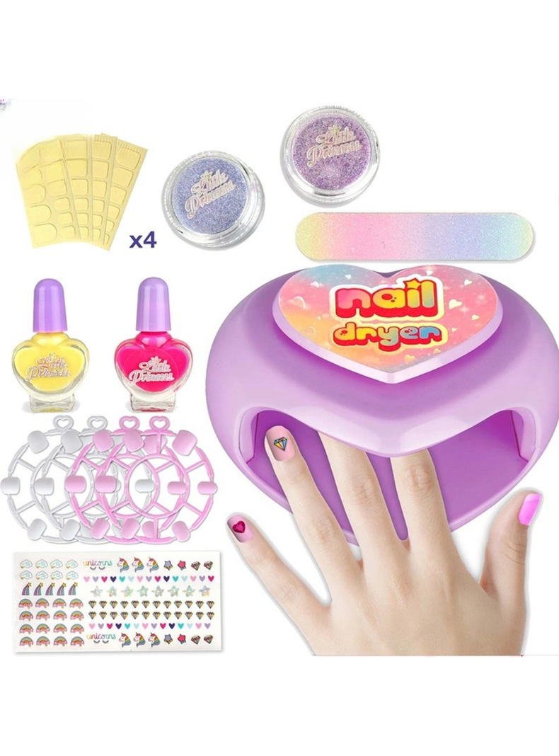 Juguete Set Manicure Lampara Secadora Corazón Para Niña-0
