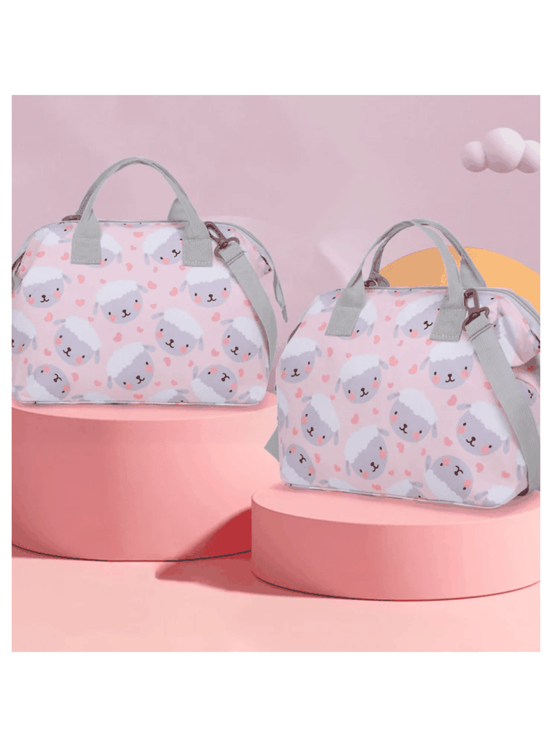 Bolso Maternal Pañales Oxford 31cm Pañalera Portátil Multifuncional Estampada Pink Sheep-4
