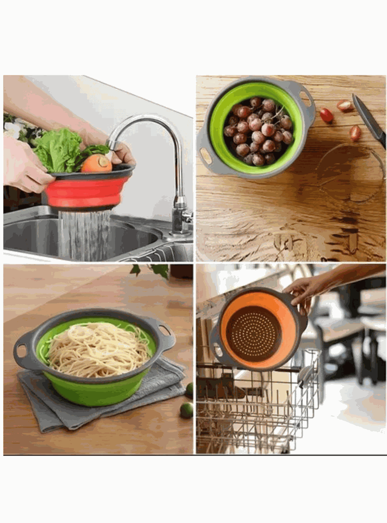 Colador Plegable Silicona Escurridor Redondo Cocina Frutas Verduras-4