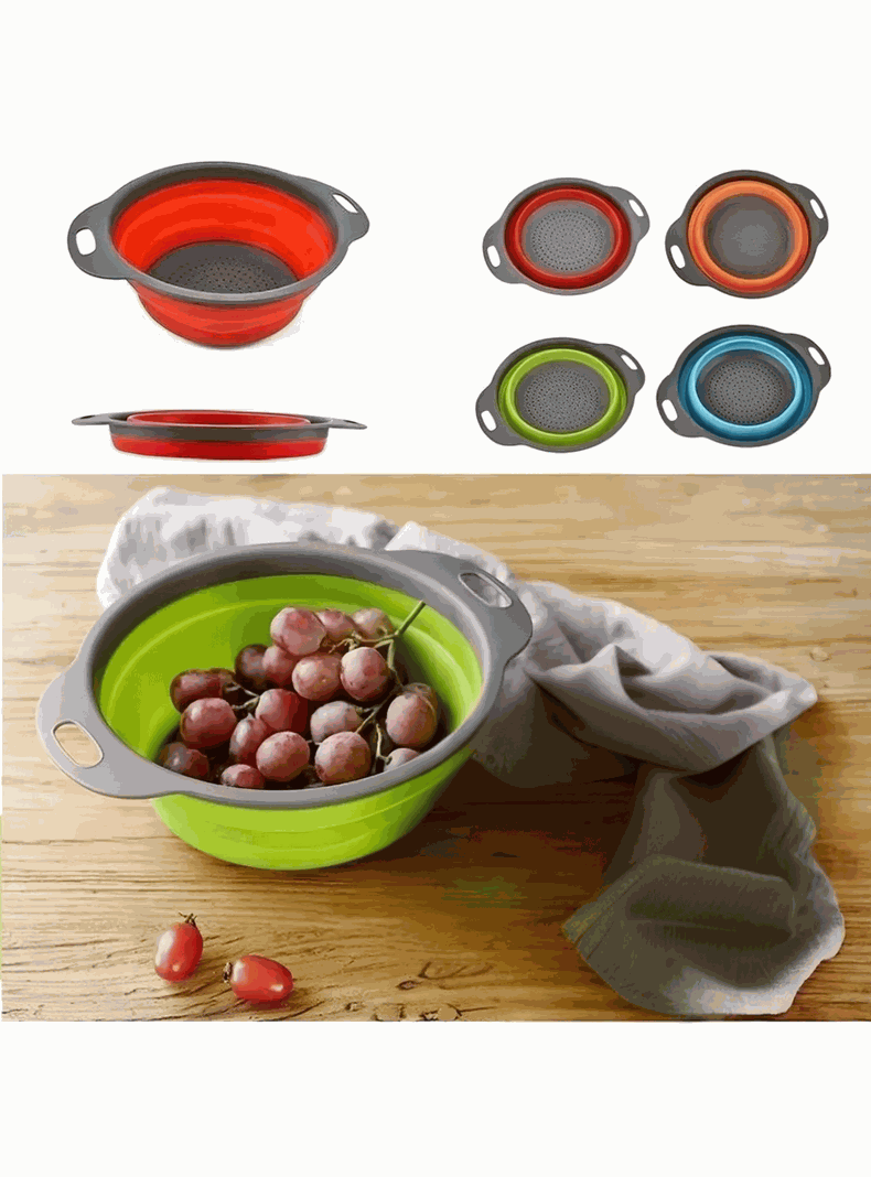 Colador Plegable Silicona Escurridor Redondo Cocina Frutas Verduras-6