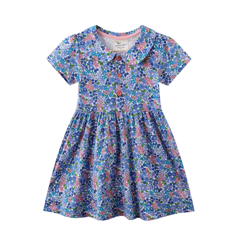 Vestido Manga Corta Niña Flores Azules Jump Kids-0