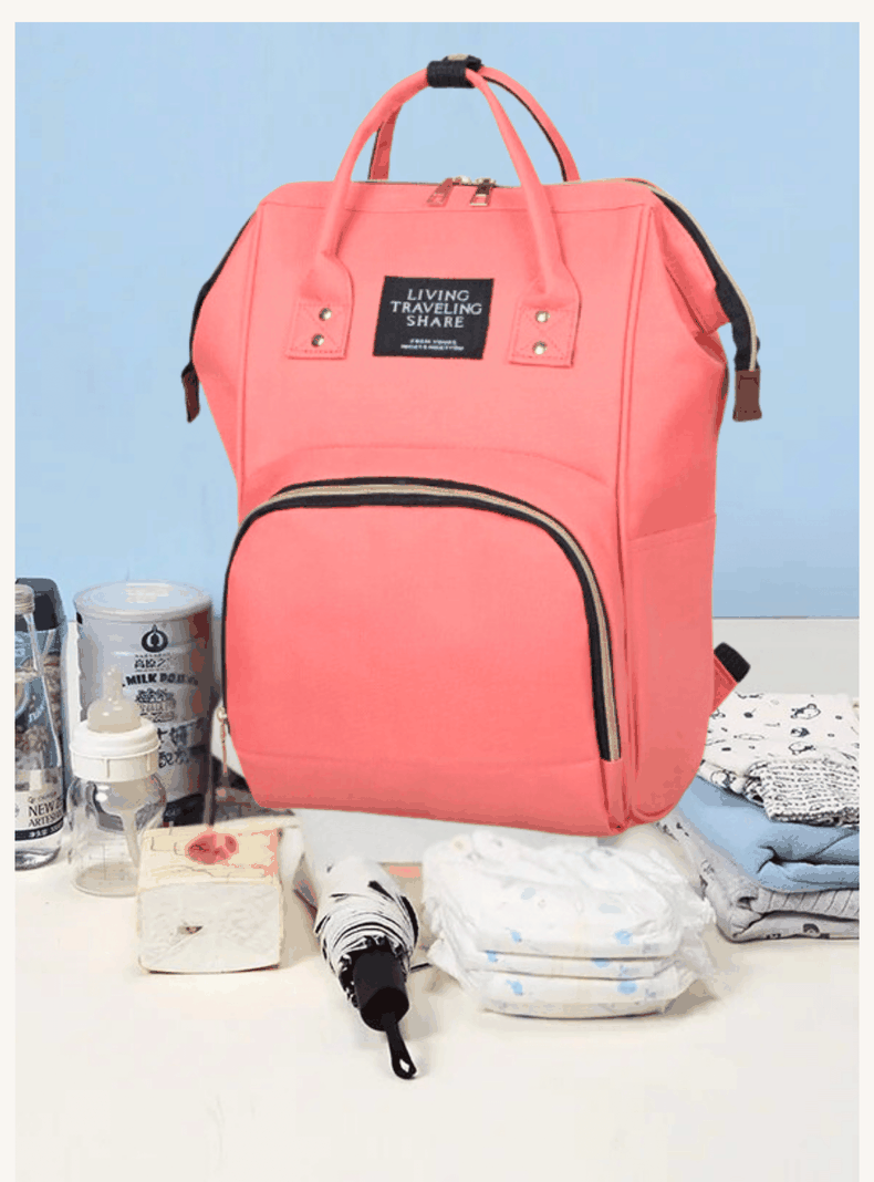 Mochila Maternal Bolso Pañalera Nylon Bebé Térmica e Impermeable Coral Pink-2