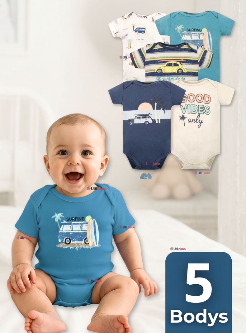 Pack 5 Bodys Nino Manga Corta Tedmimak 100% Algodon Baby on Board
