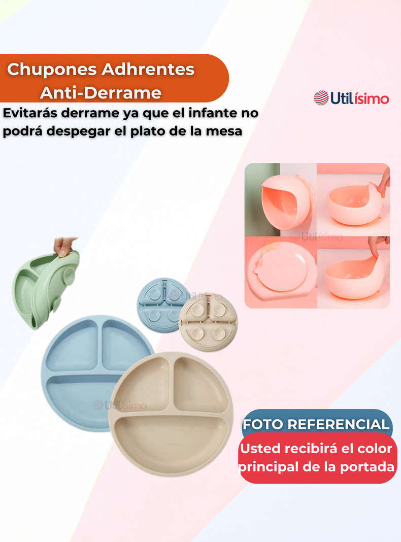  Set De Alimentación Bebé Silicona 5 Piezas De Osito Libre BPA Naranja-3