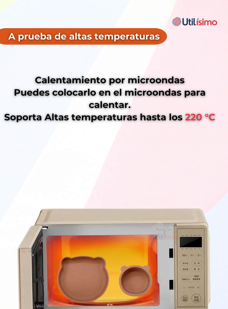  Set De Alimentación Bebé Silicona 5 Piezas De Osito Libre BPA Naranja-6