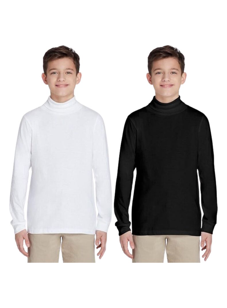 Pack 6 Camisetas Polera Beatle Algodón Niño Primera Capa Cuello Alto Blanco Y Negro-0