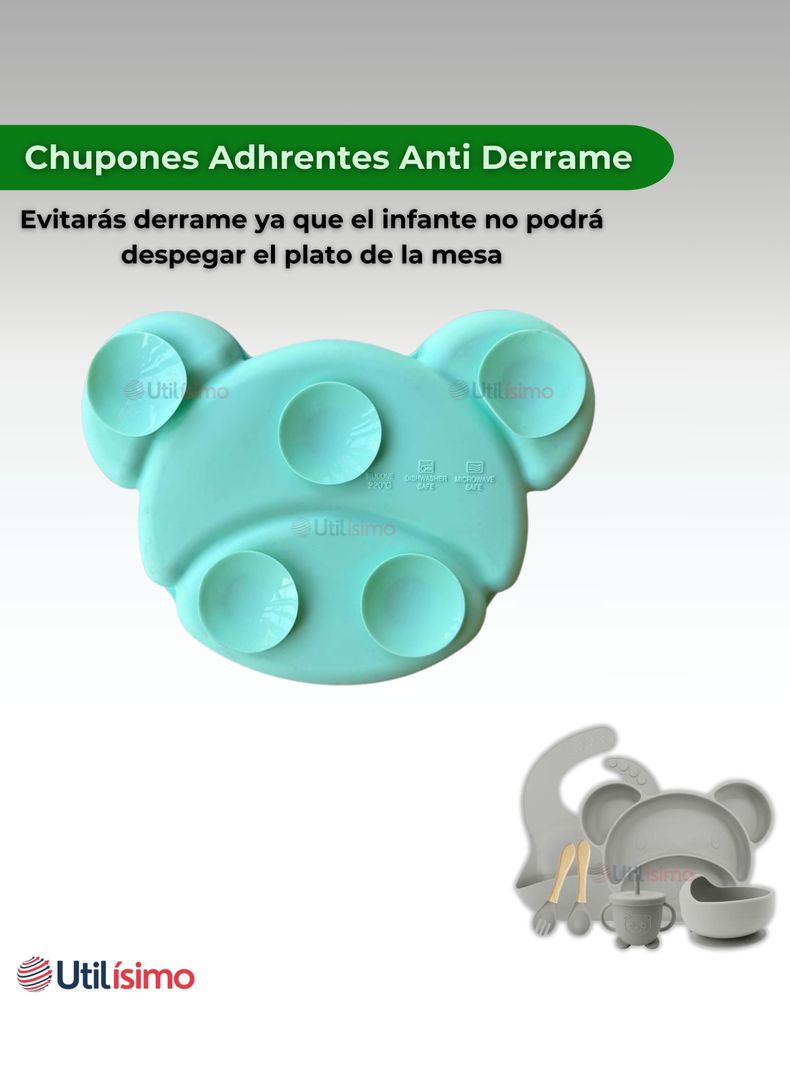 Set De Alimentación Bebé Silicona 6 Piezas Libre BPA Gris-4
