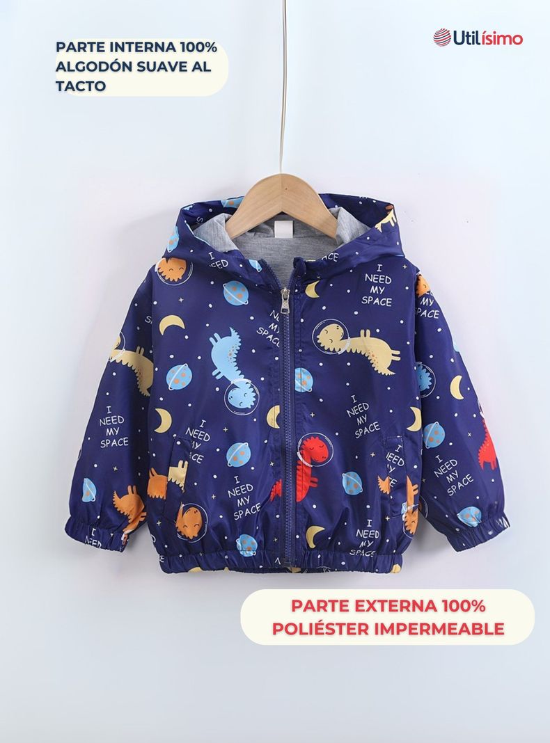 Cortaviento Impermeable Chaqueta Estampado Niño Y Bebé Jump Kids Dark Blue Dinosaur-1