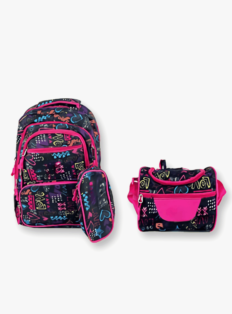 Mochila Con Lonchera Y Estuche 45CM Diseños Variados Niña Love-0