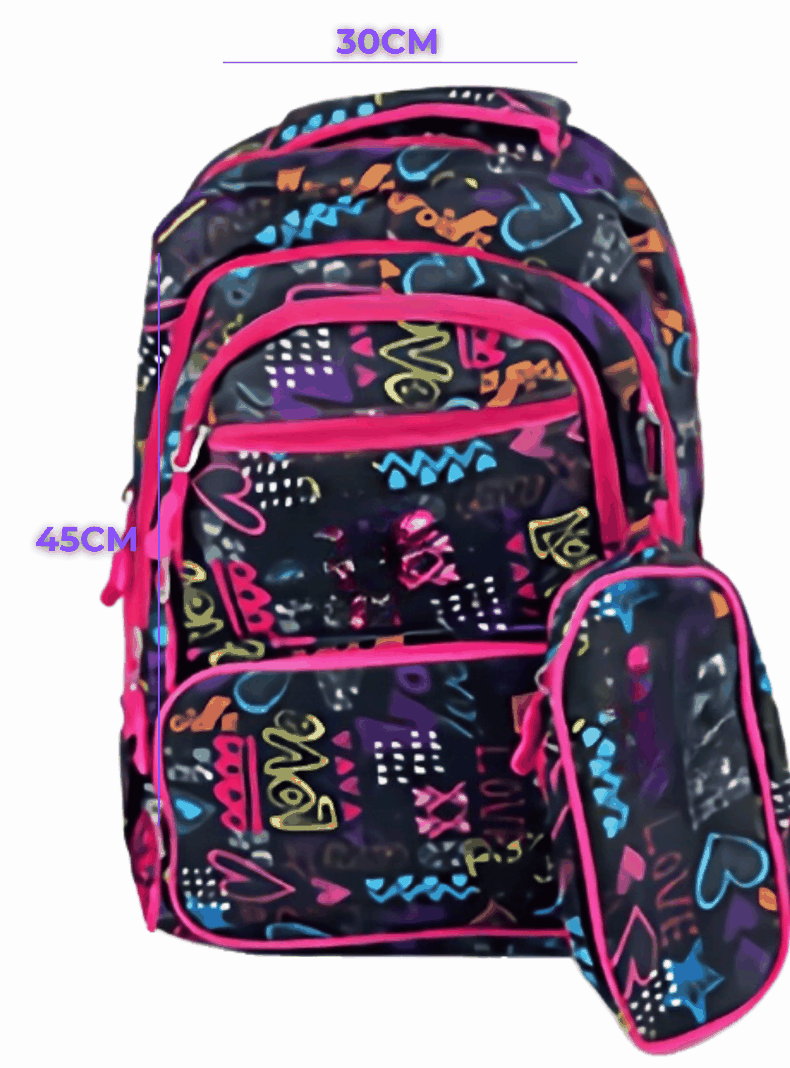 Mochila Con Lonchera Y Estuche 45CM Diseños Variados Niña Love-1