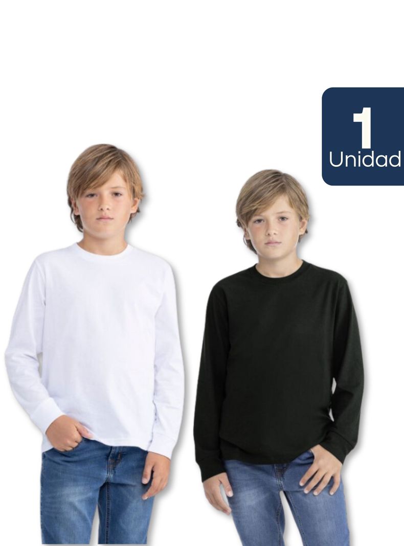Camiseta Algodón Primera Capa Polera Invierno Niño Blanco Y Negro-0