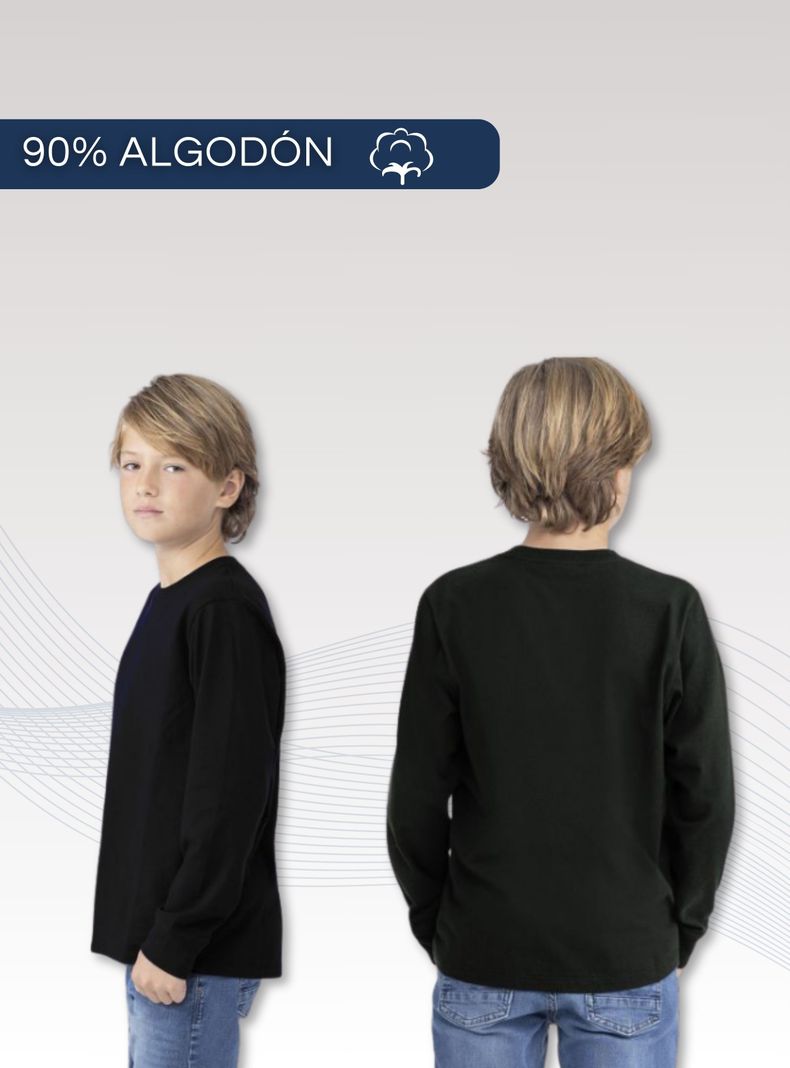 Camiseta Algodón Primera Capa Polera Invierno Niño Blanco Y Negro-1