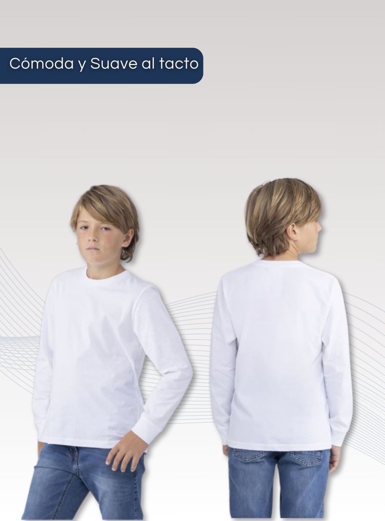 Camiseta Algodón Primera Capa Polera Invierno Niño Blanco Y Negro-2