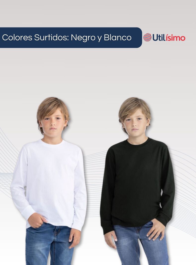 Camiseta Algodón Primera Capa Polera Invierno Niño Blanco Y Negro-4