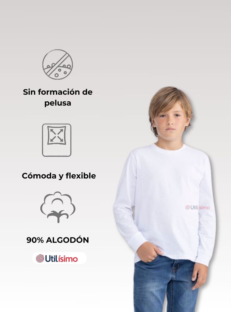Camiseta Algodón Primera Capa Polera Invierno Niño Blanco Y Negro-5