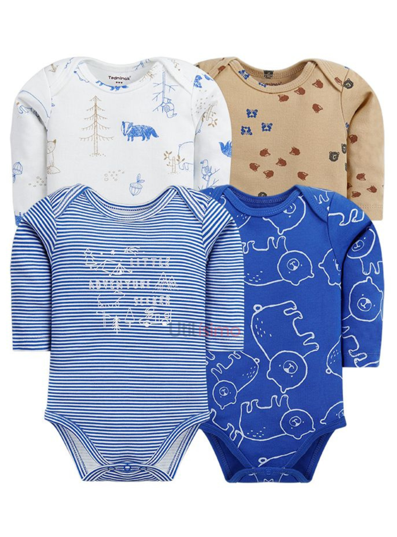 Pack 4 Bodys Tedmimak Nino Manga Larga Bosque  Azul 0 A 3 Meses