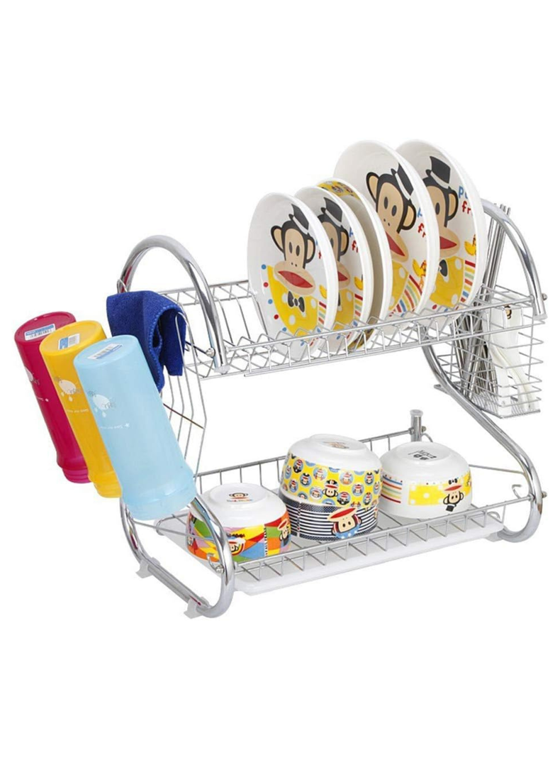 Escurridor Secador de Loza Platos Inoxidable 2 Niveles Plateado-3