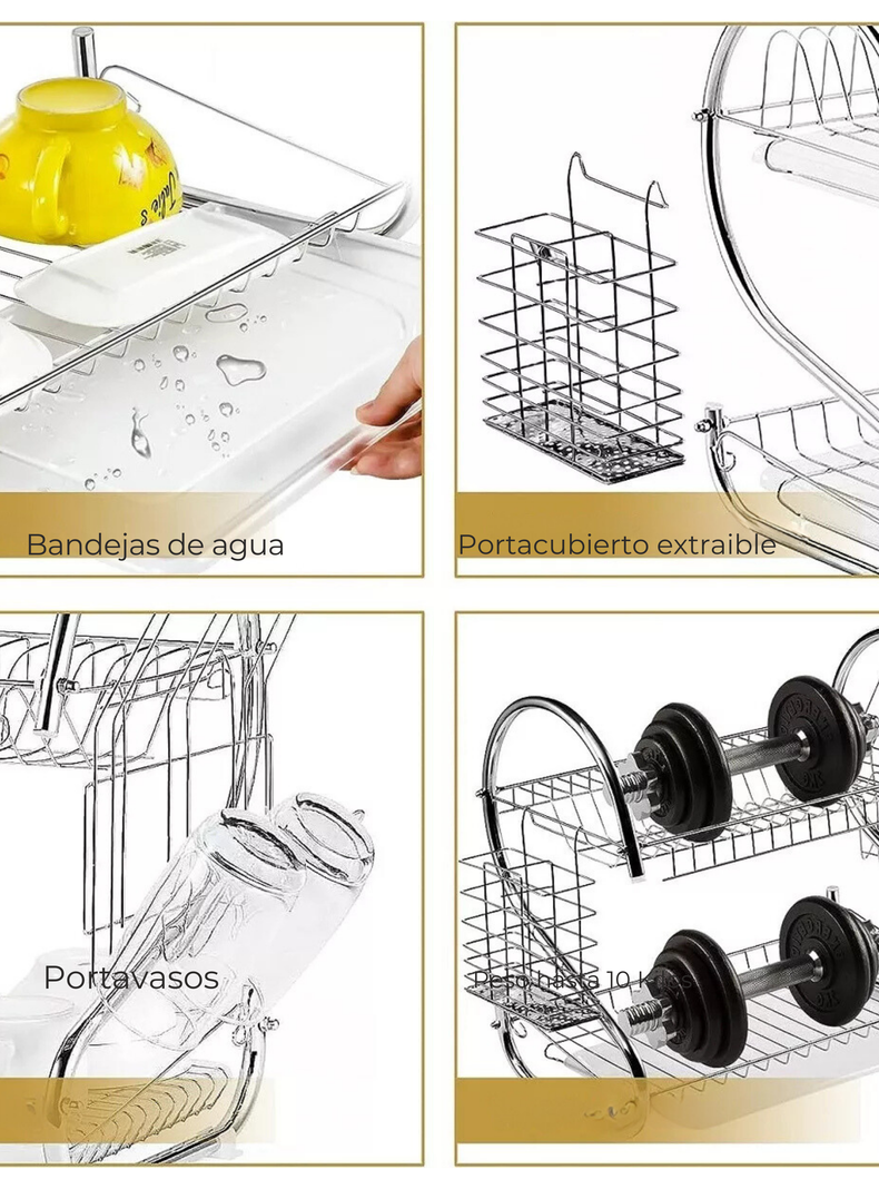 Escurridor Secador de Loza Platos Inoxidable 2 Niveles Plateado-4