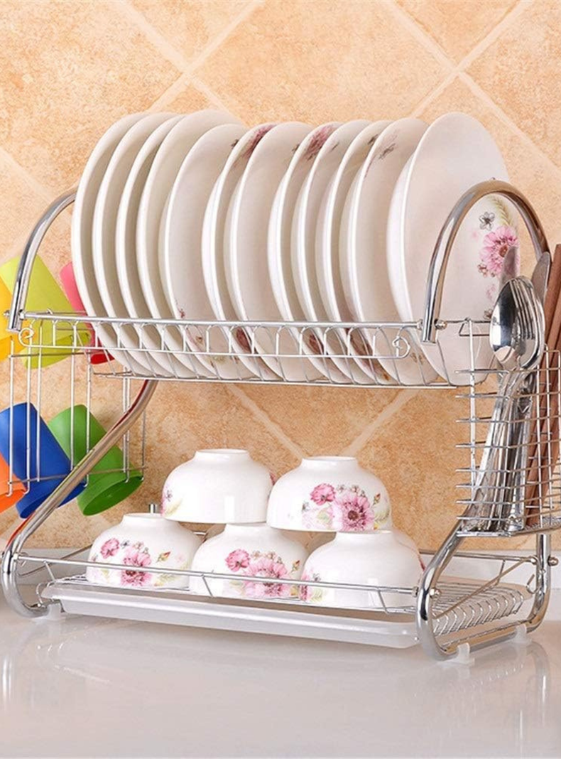 Escurridor Secador de Loza Platos Inoxidable 2 Niveles Plateado-6