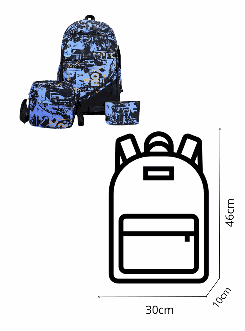 Pack Mochila Lonchera Estuche Grande 46cm Juvenil y Escolar Light Blue-1