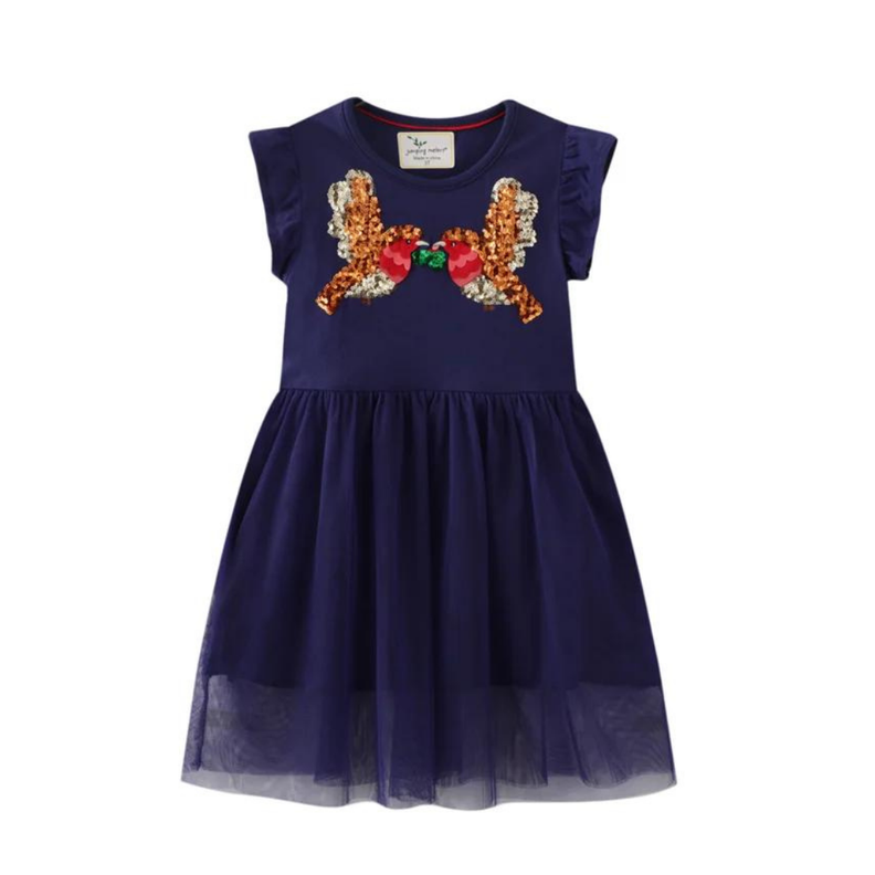 Vestido Manga Corta y Tul Niña Jump Kids Pajaros-0