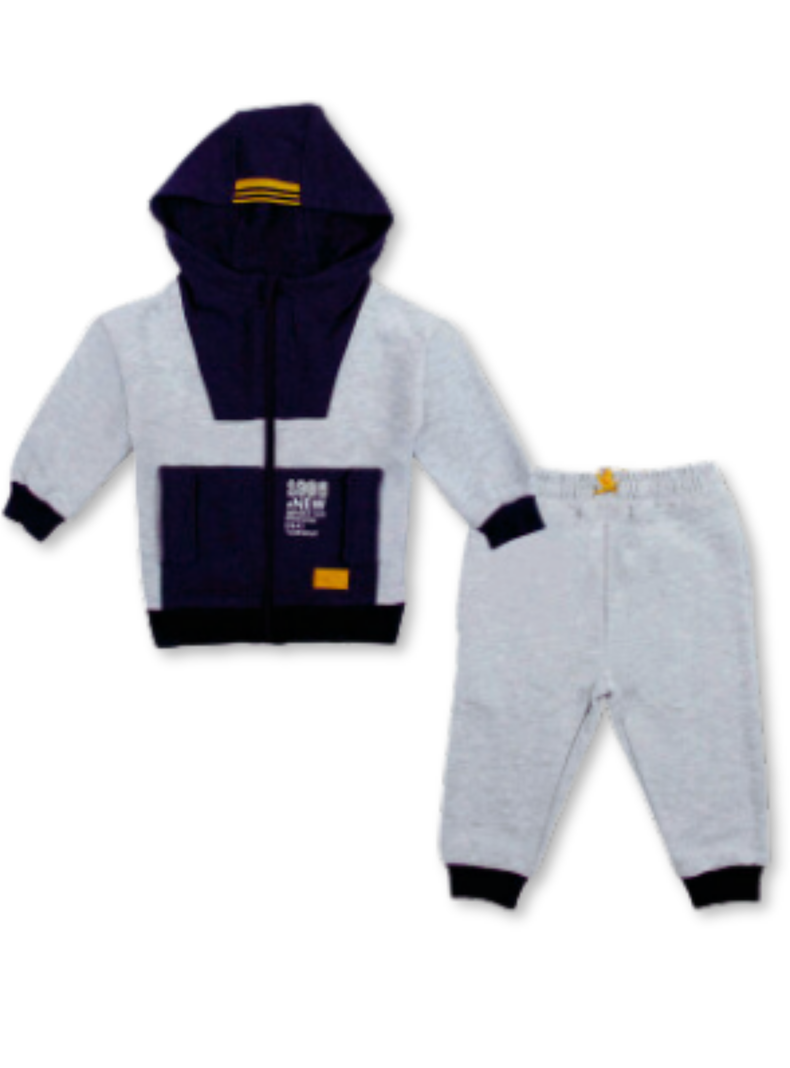 Set 2 piezas Conjunto Buzo Polerón Niño 0 a 6 Meses 100% Algodón Gris claro-0
