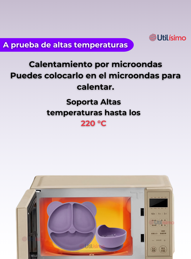 Set De Alimentación Bebé Silicona De Oso 6 Piezas Libre BPA Lila-4