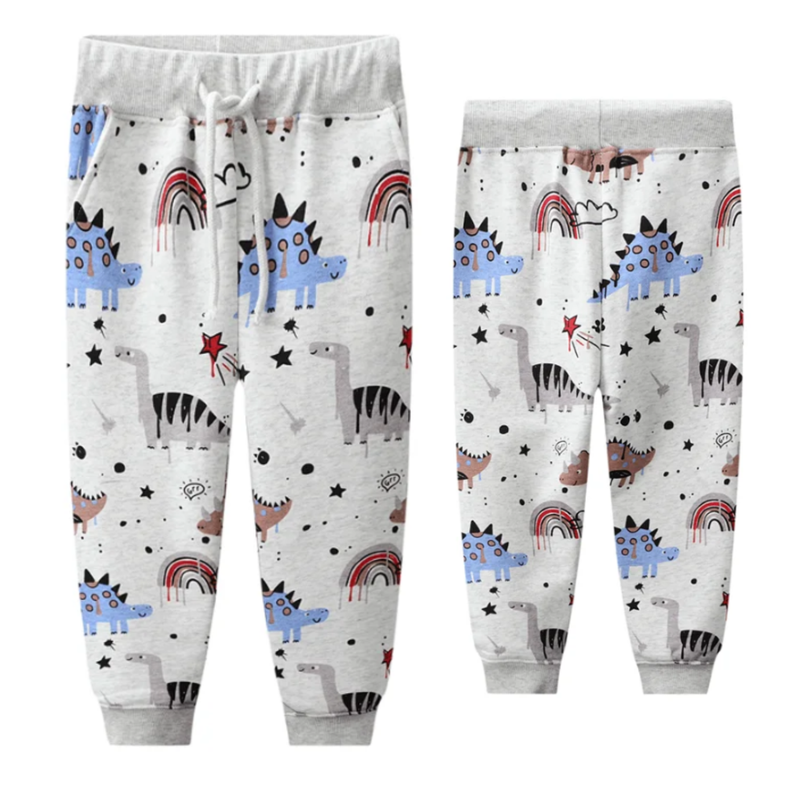 Pantalon Buzo Niño 100% Algodón Gris Claro Dinosaurios Jump Kids-0