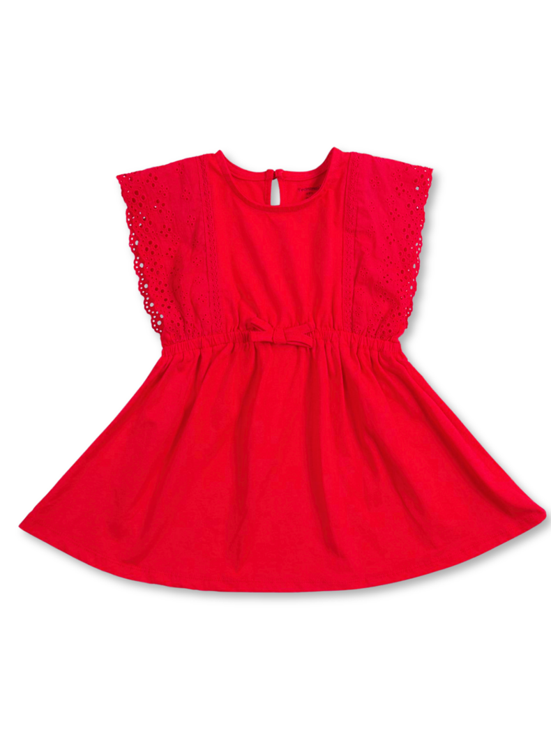 Vestido de Algodón Manga Corta de 2 a 5 Años Tedmimak Verano Red Princess-0