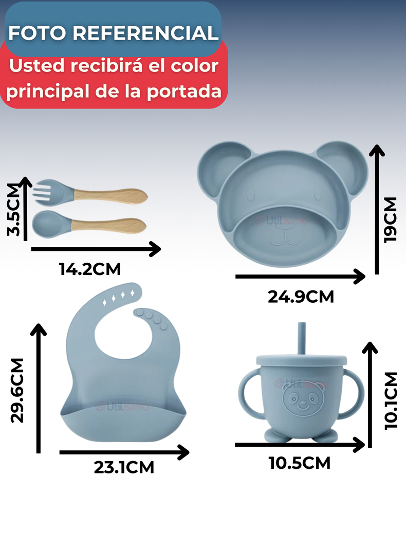 Set De Alimentación Bebé Silicona 6 Piezas Libre BPA Azul-1
