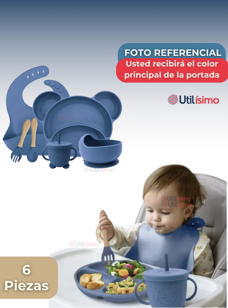 Set De Alimentación Bebé Silicona 6 Piezas Libre BPA Azul-6
