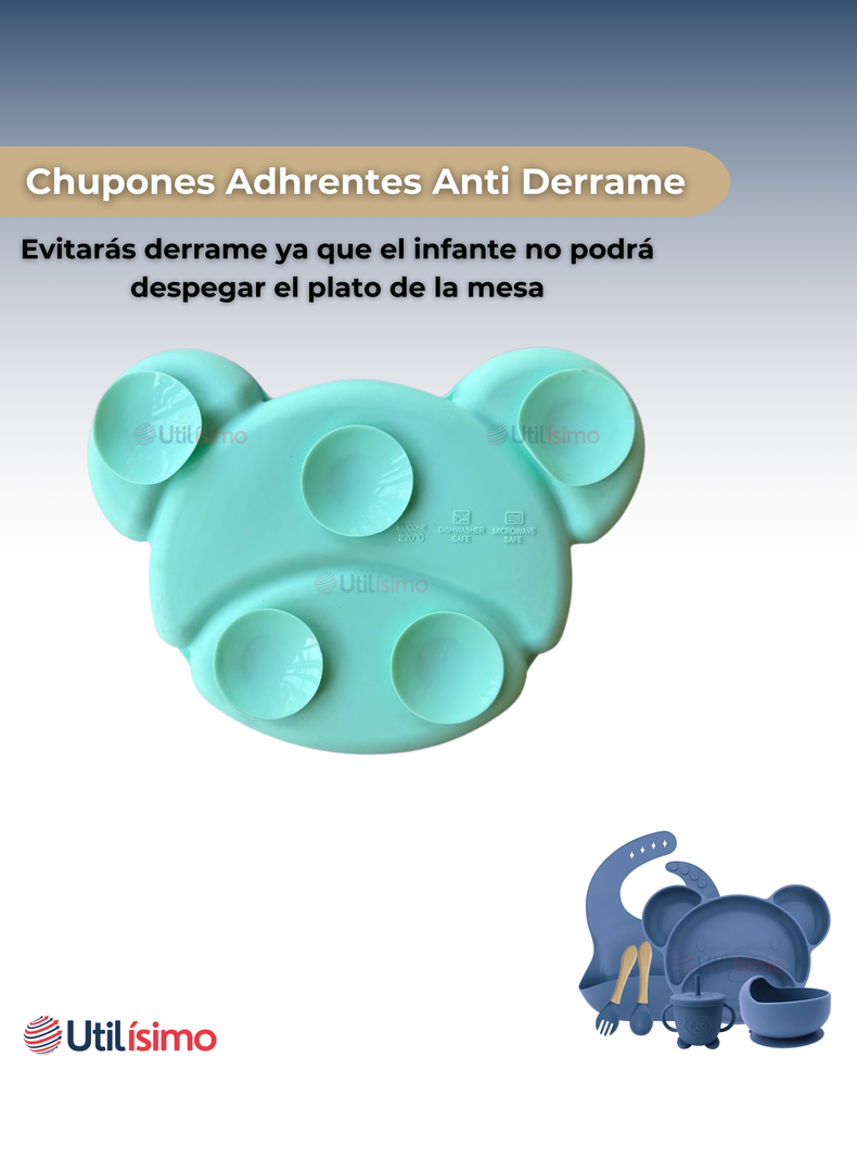 Set De Alimentación Bebé Silicona 6 Piezas Libre BPA Azul-7