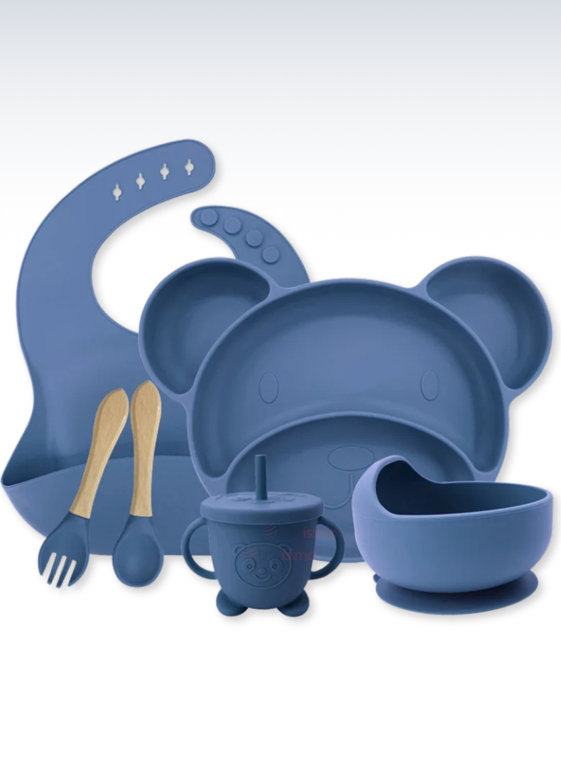 Set De Alimentación Bebé Silicona 6 Piezas Libre BPA Azul-0