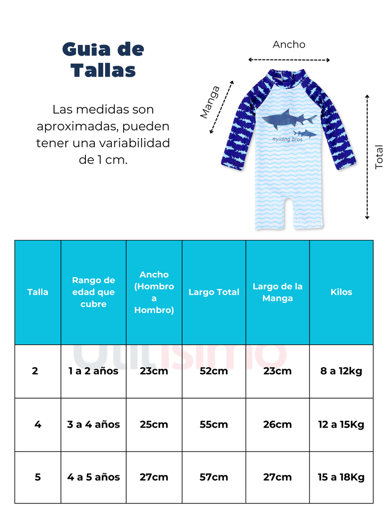 Traje de Baño Enterito Manga Larga Niño Jump Kids Azul-2