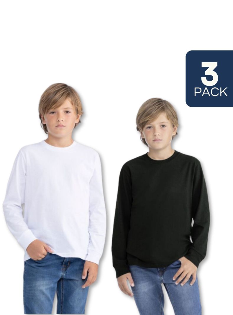 Pack 3 Camisetas Algodón Primera Capa Polera Invierno Niño Blanco Y Negro-0
