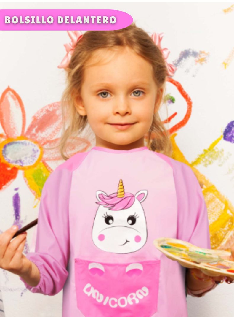 Delantal Infantil Niña Manga Larga Con Bolsillo Colores Surtidos-5