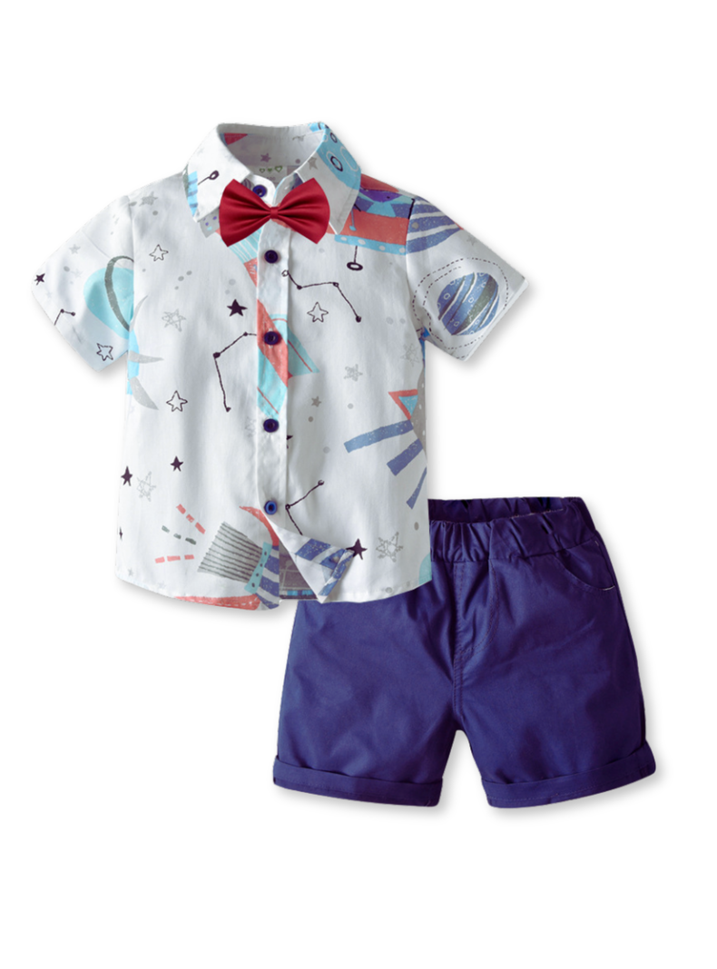 Conjunto de Vestir Nino Camisa con Estampado y Pantalon corto 9 meses a 4 anos Stellar Sky