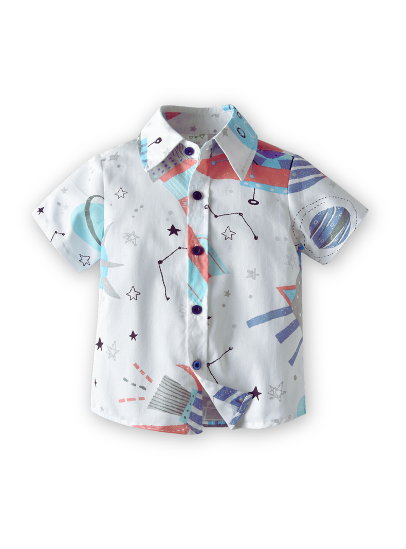 Conjunto de Vestir Niño Camisa con Estampado y Pantalón corto 9 meses a 4 años Stellar Sky-1